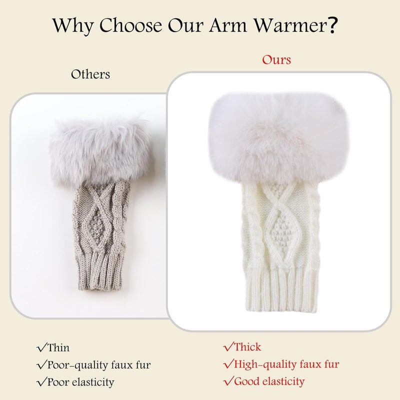 Pesaat Knit Arm Warmers Faux Fur Fingerless Gloves for Women Winter Wrist Warmers with Thumb Hole - Image 4